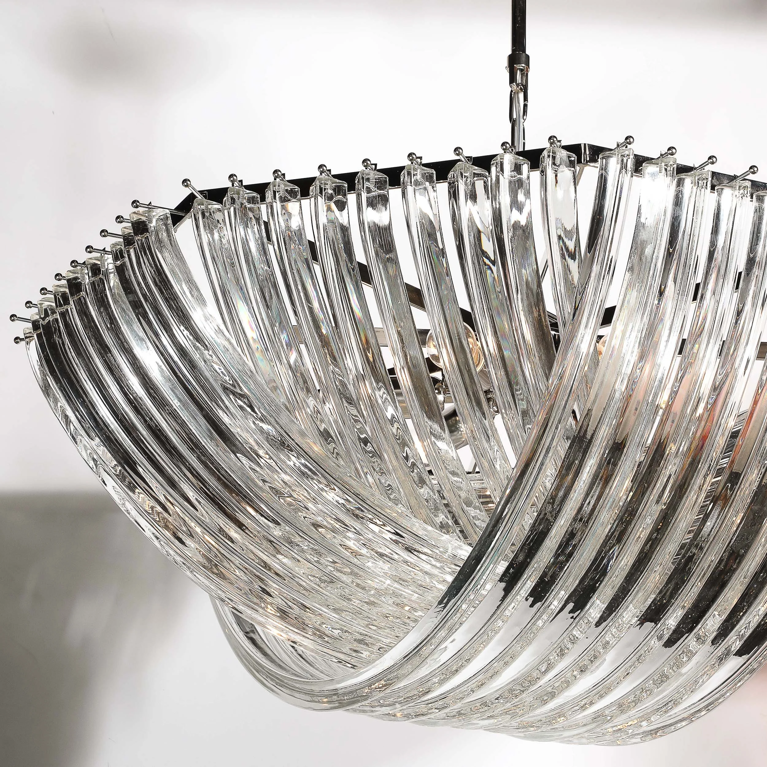 Monumental Modernist Hand-Blown Murano Glass Ribbon Chandelier in